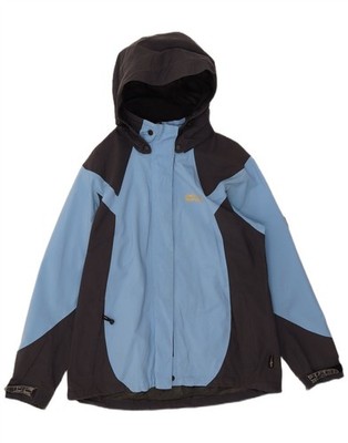Jack Wolfskin Womens Hooded Rain Jacket UK 14/16 Large Blue Colourblock QG04