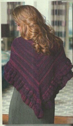 RUFFLE-EDGED SHAWL WRAP WOMEN'S CROCHET PATTERN INSTRUCTIONS