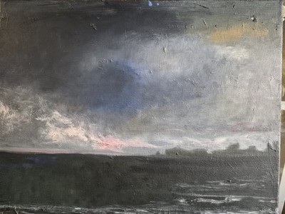 Abstract Landscape Sky Painting - Dark Sky Over Water, Nature Theme Artwork
