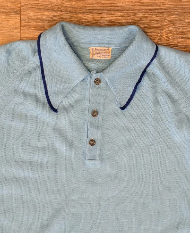 Polo de Colección Años 60 Towncraft Plus Para Hombres Rockabilly Azul Claro Punta Raglán Manga XL Foto 2 de 4