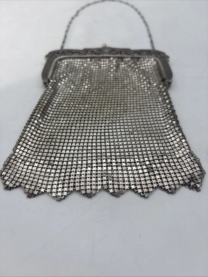 Vintage signierte Whiting & Davis Silber Netz Tasche Art Deco Flapper verzierte Handtasche - Bild 3 von 4