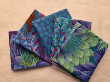 5 Fat Quarters - Blue Kaffe Fassett FQ 18 x 22 100 Cotton Quilting Fabric Ver 6