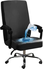 Elastic Office Chair Protector, Large Black PU Leather for Rotating