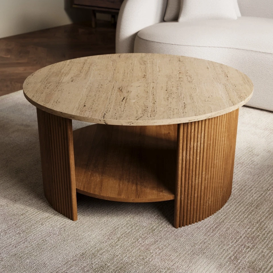 Large Round Mango Wood Coffee Table with Storage - Ivan VAN003