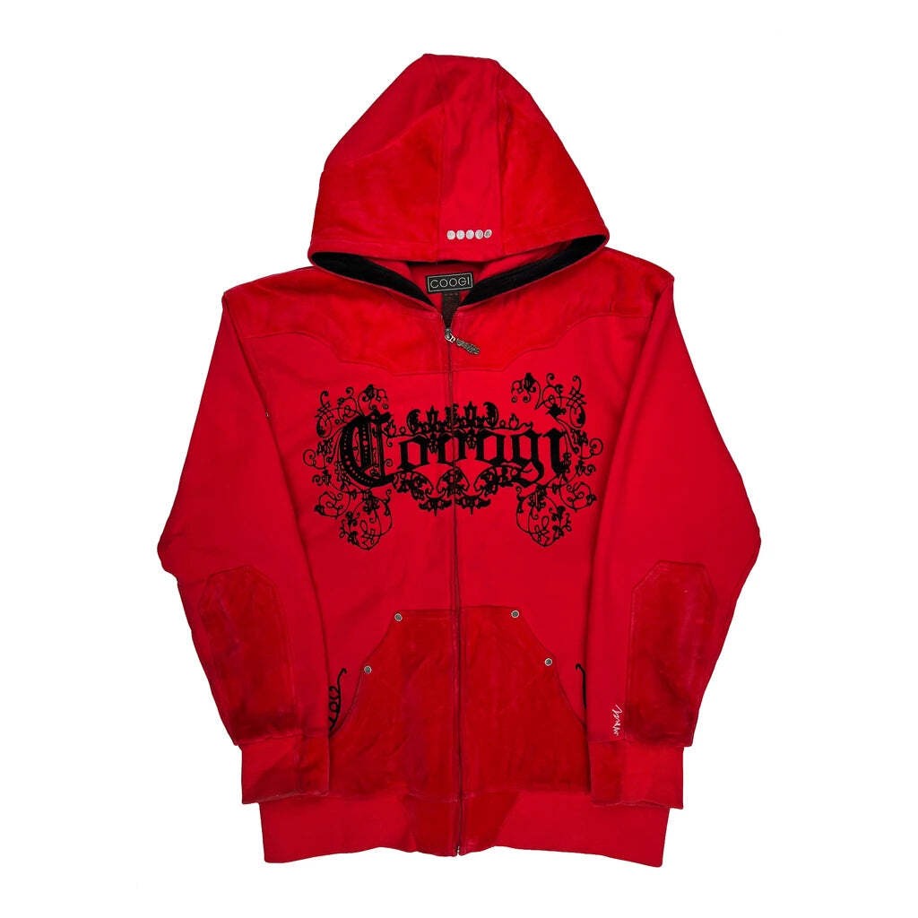 Coogi Graphic Full Zip Hoodie - XL Red Cotton
