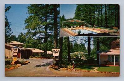 Vintage California Postcard PARADISE Pink Lantern Motel Pool 1960