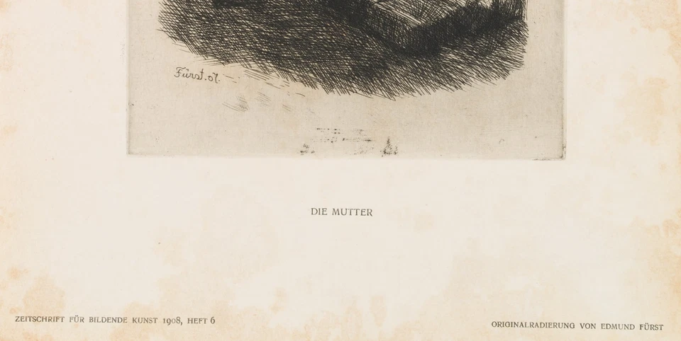 E. FÜRST (1874-1955), Interieurszene mit Mutter und Kind,  1908, Radierung - Bild 4 von 4