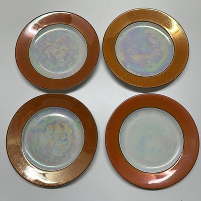 Czechoslovakia Phoenix Lustre Ware 4 Plates Orange Black White Vintage