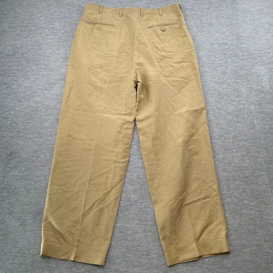 Pantalones deportivos Hickey Freeman para hombre 38 (36x30 real) beige plisado lino plisado seda Foto 2 de 4