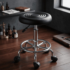 Black Rolling Swivel Stool Adjustable Hydraulic Bar Stool PU Leather Salon Desk