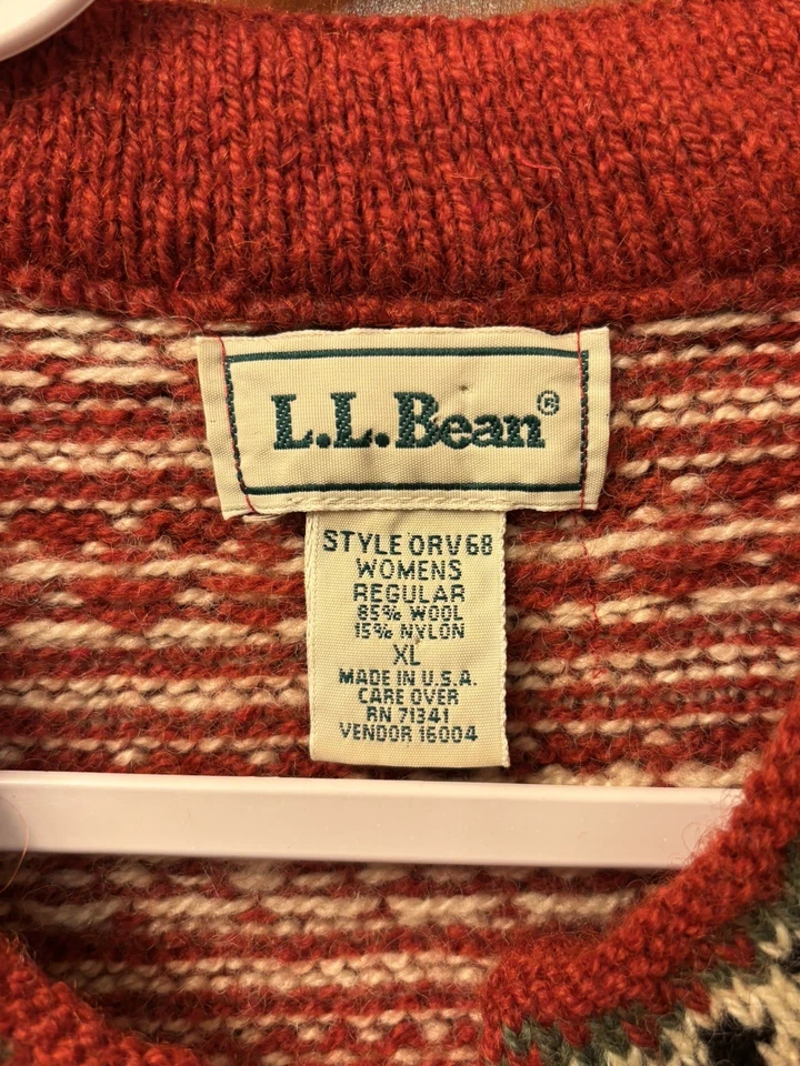 LL Bean Womens Fair Isle Chunky Wool Button  Sweater Red size XL - Image 3 of 4