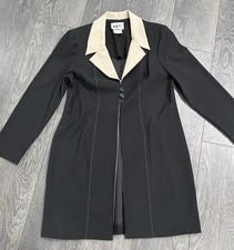 DBY Vintage Contrast Stitch Long Blazer Jacket Womens Size 13 Black Tan Classy