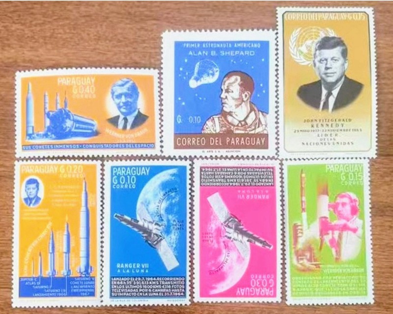 Set of 7 Paraguay 1964 "Space Achievements" stamps (mint condition)