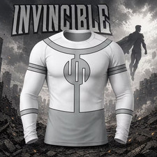 Superhero Compression Shirt Men, Long Sleeve Rash Guard, Invincible Gym Workout 