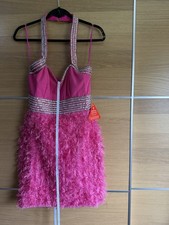 Starlet ASOS Size 10 Hot Pink Faux Feather High Neck Embellished Mini Dress BF4