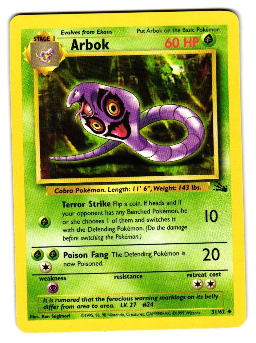 Arbok 31/62 Uncommon Fossil Pokemon Unlimited Lightly Played