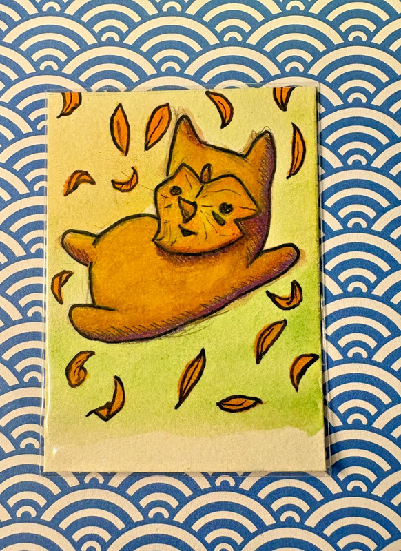 LoZ Fan Art ACEO Korak with Fall Leaves Original Painting Card by KayshaLacyArt