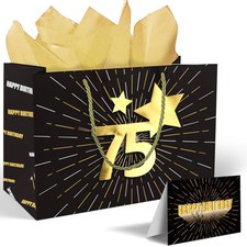 13 Large Birthday Gift Bag with Card and Tissue Paper for 75th Birthday and