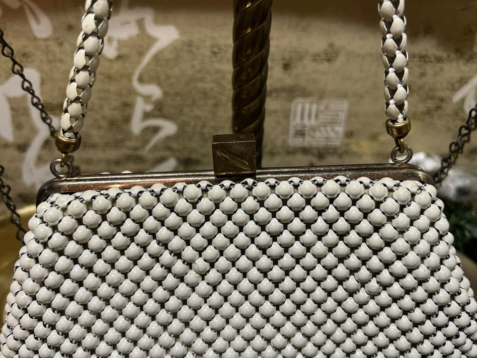 Whiting и Davis сетки сумочки белый вечер сумка бисером эмали стильный и вневременной - Изображение 4 из 4