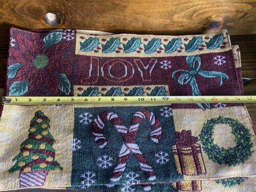 Christmas Tapestry Placemats Set Of 4 Joy Tree Wreath Present Poinsettia Vintage - Picture 2 of 5