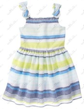 Gymboree Girls sz 6 Blue Safari Striped Bow Dress NWT Smocked Back