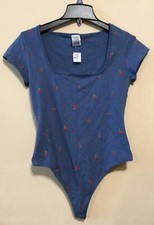 Victorias Secret PINK Soft Cotton Short Sleeve Cherry Bodysuit Shirt Top L N5444