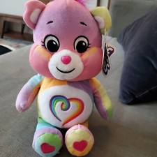 TOGETHERNESS BEAR 9" Rainbow Heart CARE BEARS Plush Bean Stuffed Animal...