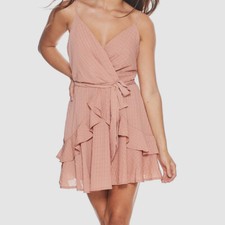 Trixxi Juniors Women's Pink- Ruffled Mini Fit & Flare Dress Size Small