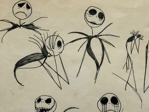 Tim Burton (Handmade) Zeichnung auf altem Papier signiert & gestempelt, Vintage Kunst - Bild 3 von 4