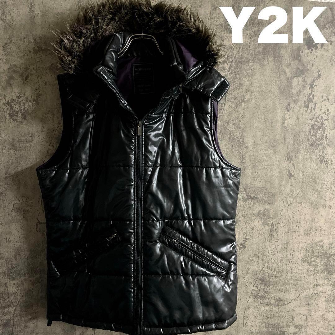 Archive 3WAY Black Down Vest Detachable Fur Hood Y2K Grunge Style 