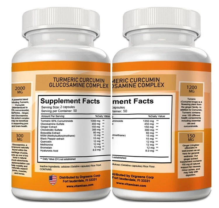 Cúrcuma Curcumina Soporte Articular Colágeno Glucosamina Condroitina 220 Foto 3 de 4