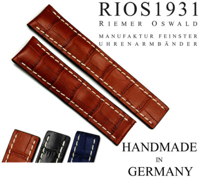 20mm RIOS1931 Faltschließe für Breitling Leder BAND Germany Krokodil Prägung 