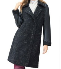Women's Outerwear Winter Boucle Wool & Genuine Leather Jacket Coat Plus 24w 2x