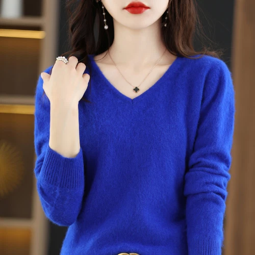 Damen Pullover V-Ausschnitt Strickpullover Nerz Kaschmir Pulli Pulli Einfarbig - Bild 38 von 38