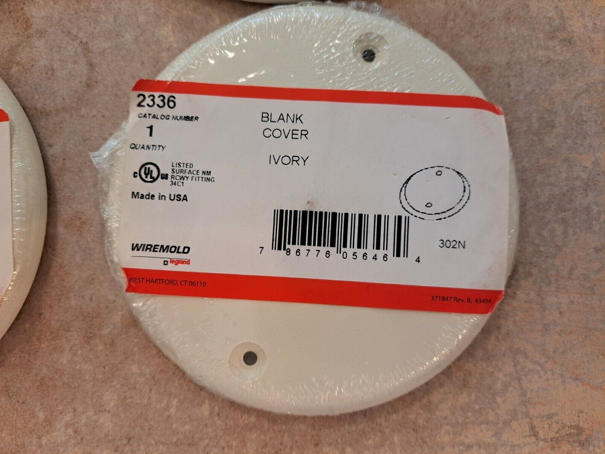 LOT OF 6 WIREMOLD 2336 ROUND BLANK COVERS - 4 IVORY & 2