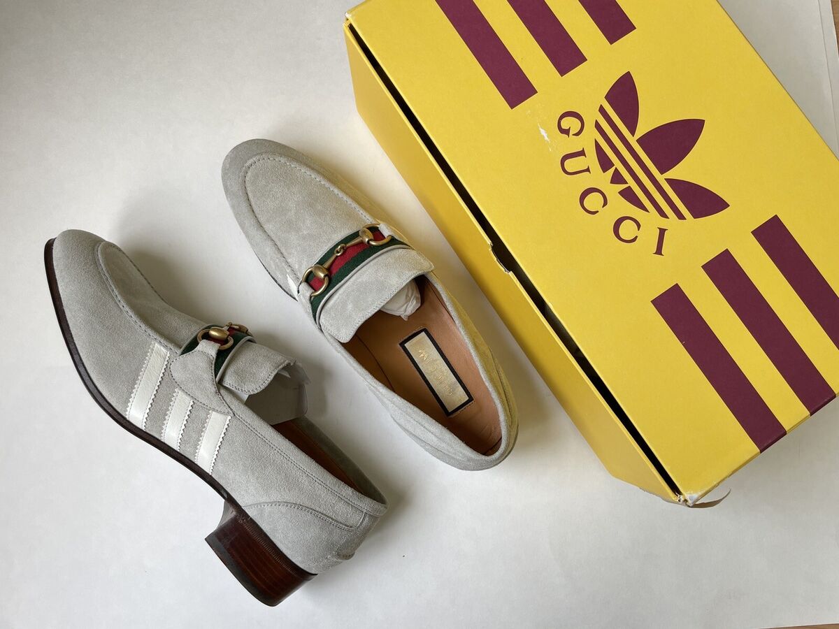 GUCCI x Adidas Mens Gray Suede Horsebit Loafers Size UK 11 GUCCI x Adidas Mens Gray Suede Horsebit Loafers Size UK 11