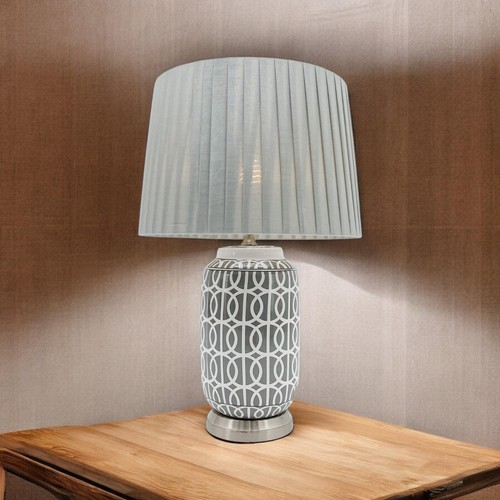 Large Floral Grey Ceramic Table Lamp Pleated Shade Oriental Bird Hall Light 64cm - Picture 5 of 6