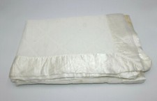 Satiny Off White Nylon Trim Baby Blanket 34x48" Acrylic Satin Edges Soft Vintage
