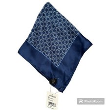 Chain Link Pattern Navy Blue Silk Handkerchief Pocket Square Scarf