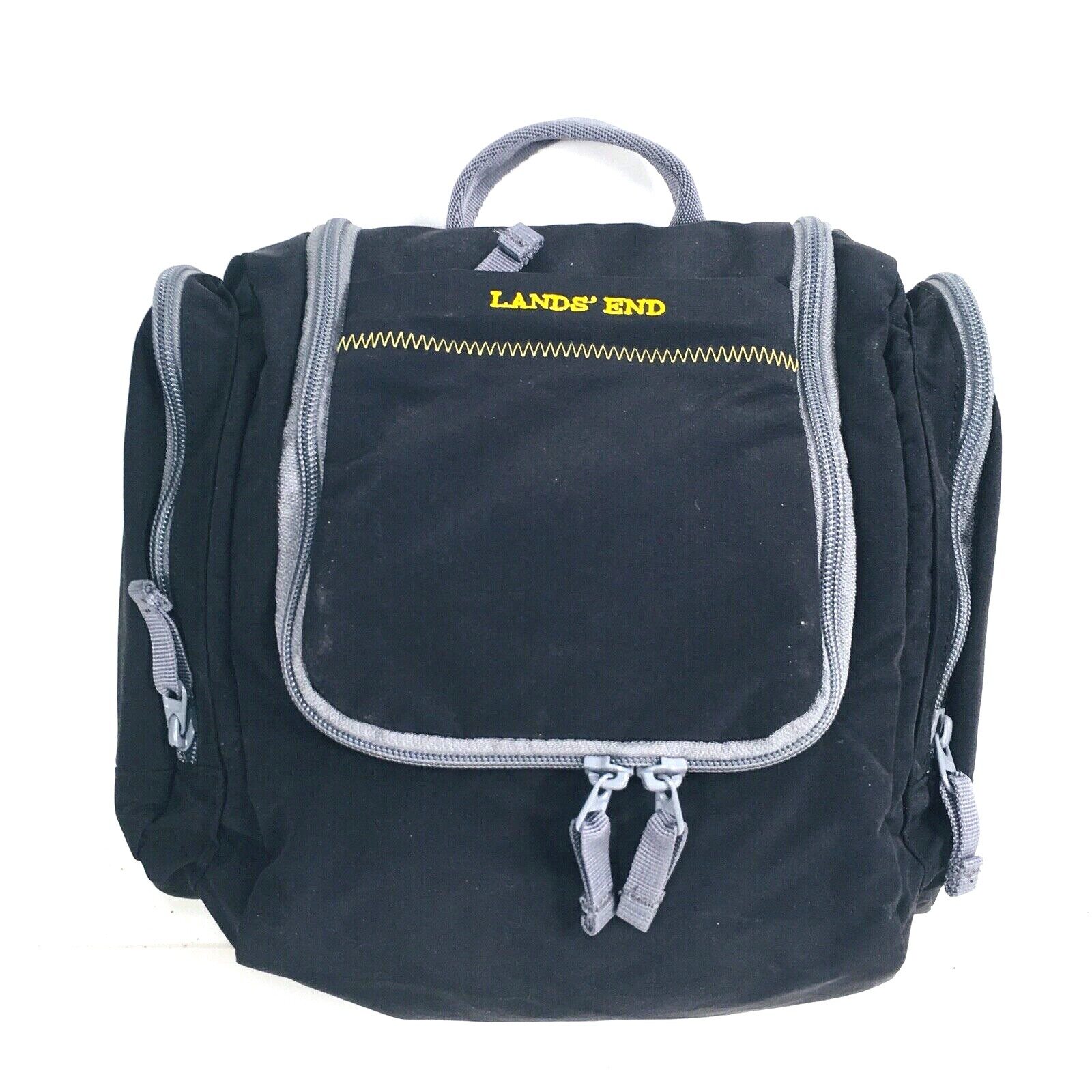 Lands' End Toiletry Travel Bag Zip Around Hanging Black, clear pocket