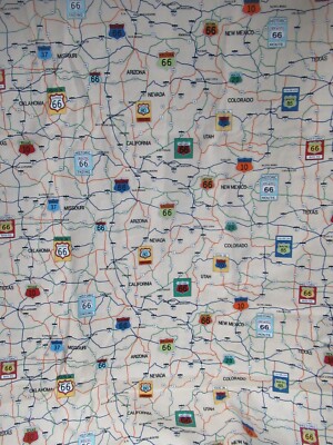 Timeless Treasures  VTG 2006 Road Map TAN MULTI  Cotton Fabric RARE  28''+X44''NEW