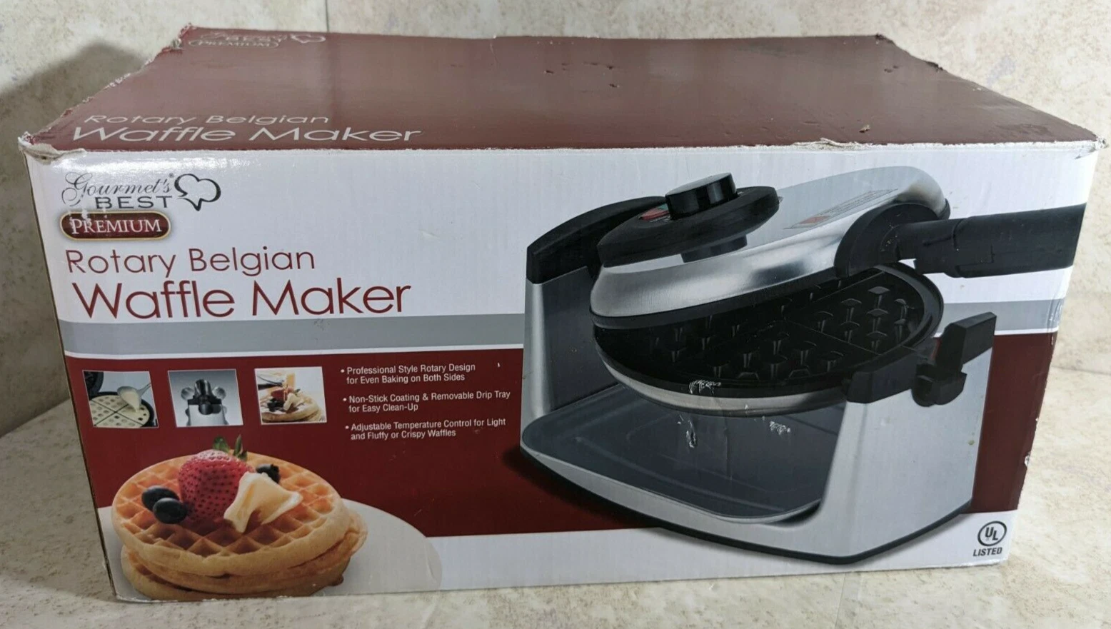 Gourmet’s Best Premium Rotary Flip Belgian Waffle Maker Non Stick SW-087A NEW