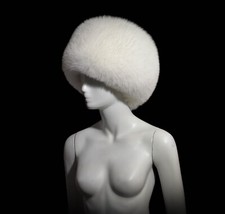 Image of Pure Snow White Fox Fur Cossack Beanie Beret Fall Winter Huge Massive XL Hat