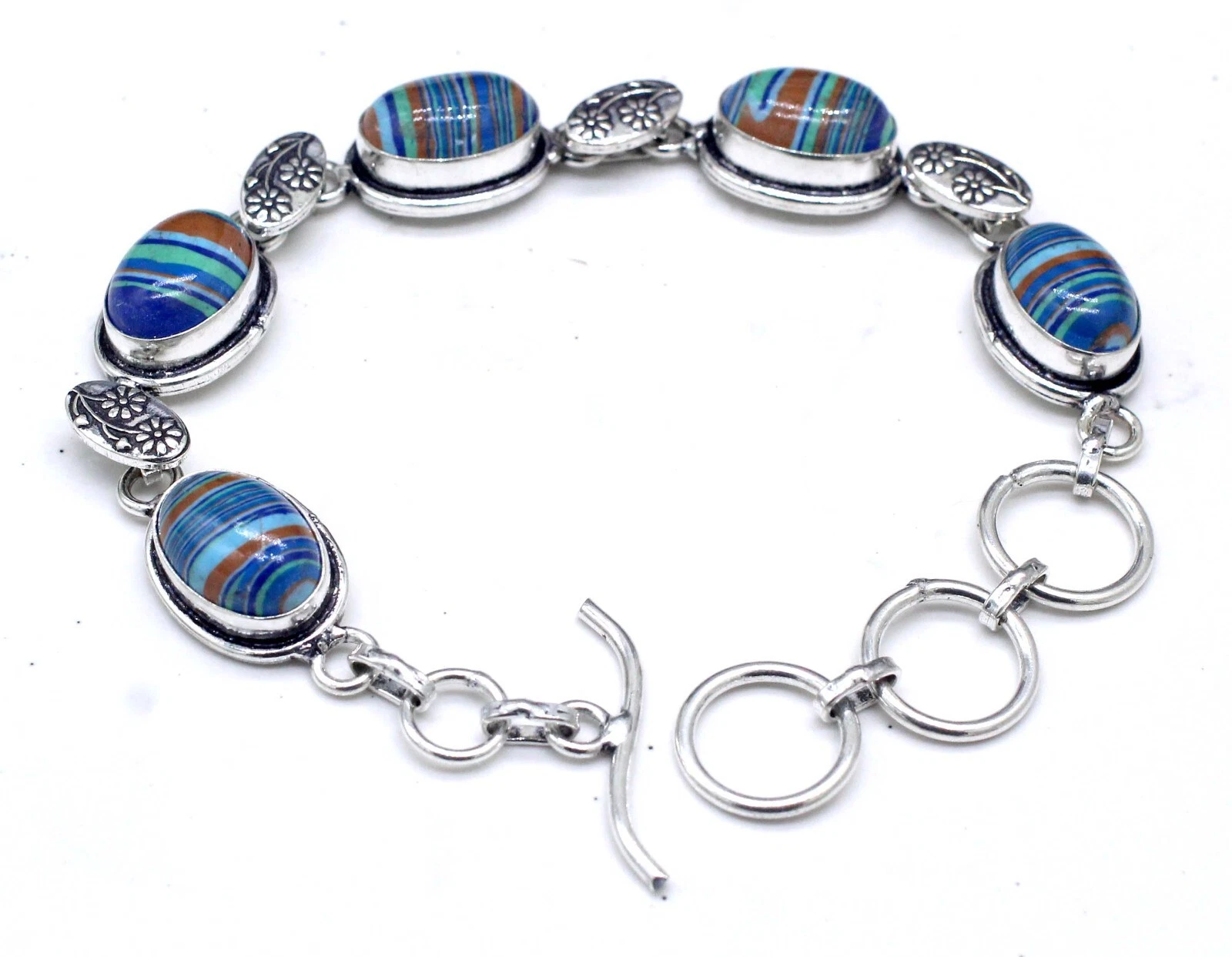 VALENTINO Bracciale gioielli in argento sterling 925 con pietre preziose calsilica arcobaleno misura 7 8"