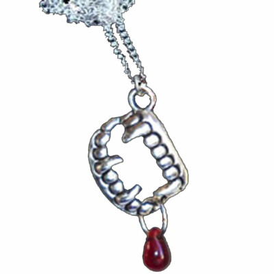 Gothic Bite Me VAMPIRE FANGS w/ Blood Drop PENDANT