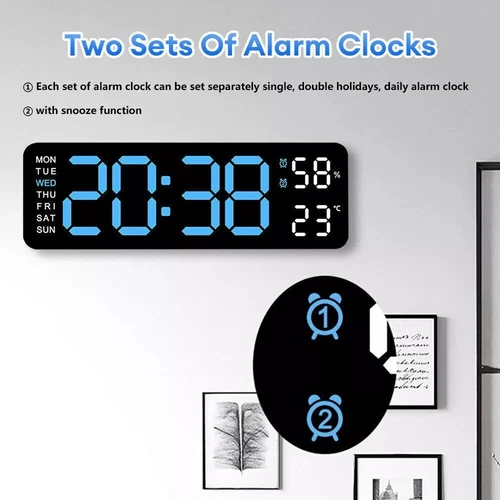 LED Large Digital Wall Desk Clock Desk Alarm Clock Temperature Date Week Display - Picture 8 of 15