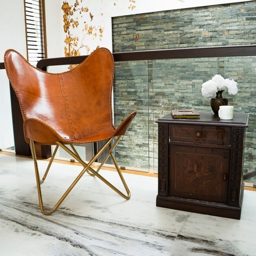New Butterfly Chair Leather Vintage New Brown With Iron Frame For Office/Home - Picture 3 of 5