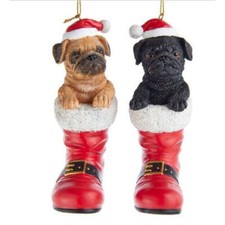 Pug in Santa Boot Ornament