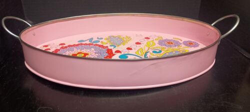 Dena Metal Serving Tray With Handles Boho Floral Paisley New With Tags - Picture 4 of 13