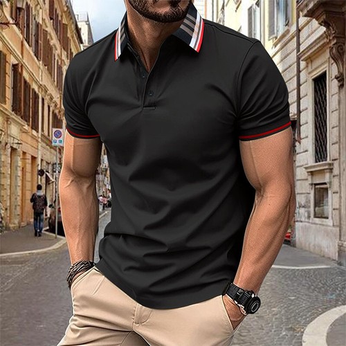 Men Casual Short Sleeve T Shirt Men Sport Slim Fit Button Golf Lapel Neck Blouse - Picture 6 of 32